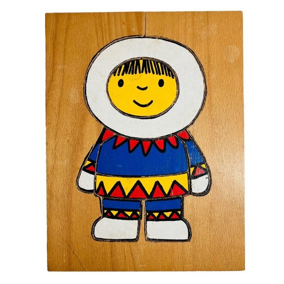 Ravensburger Wooden Jigsaw Puzzles 8-Piece (2) Teddy Bear & Eskimo Vintage 1970s - Picture 3 of 9